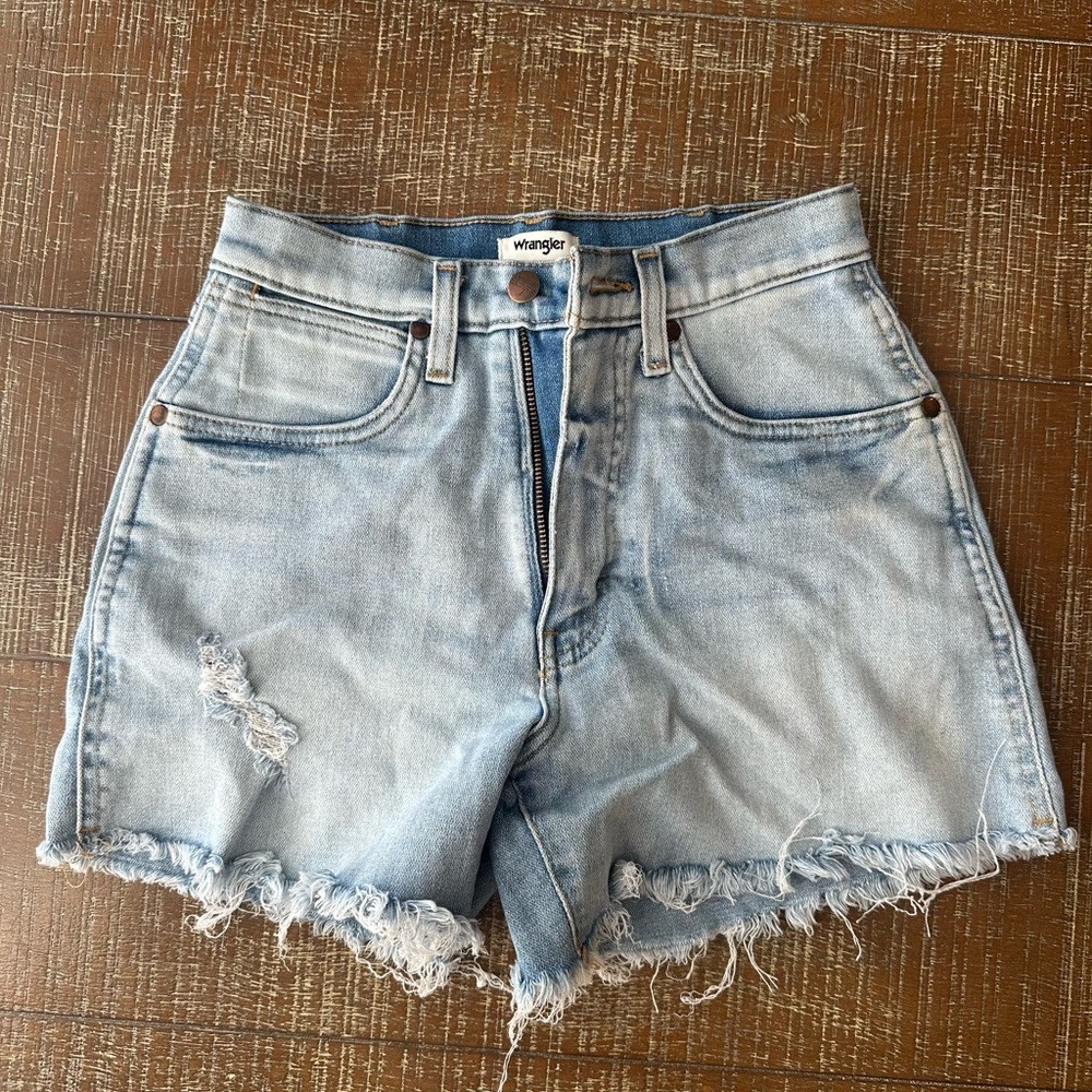 Wrangler Distressed Light Blue Jean Shorts